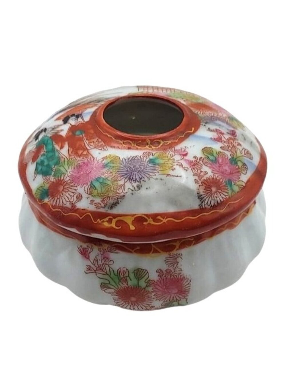 Antique Japanese Hand Painted Kutani Style Geisha Ware Porcelain Hair Receiver